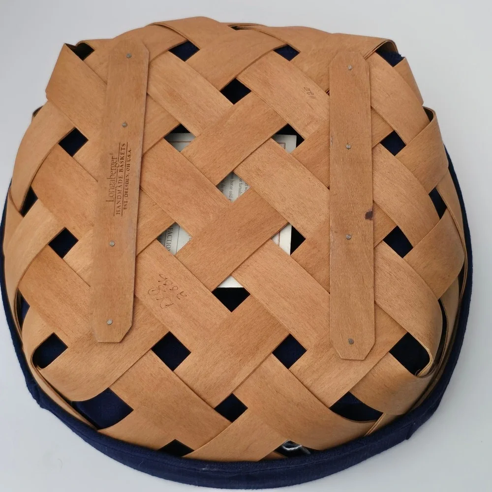 Longaberger Large Catch All Basket 2006 Navy Blue Liner Protector Brown Woven